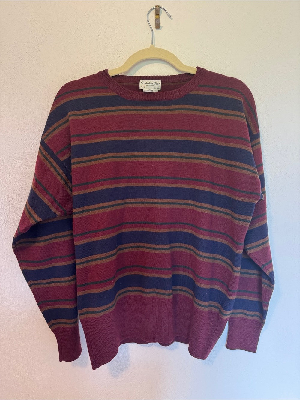 Dior Men’s Burgundy Navy Olive Striped Crewneck Sweater